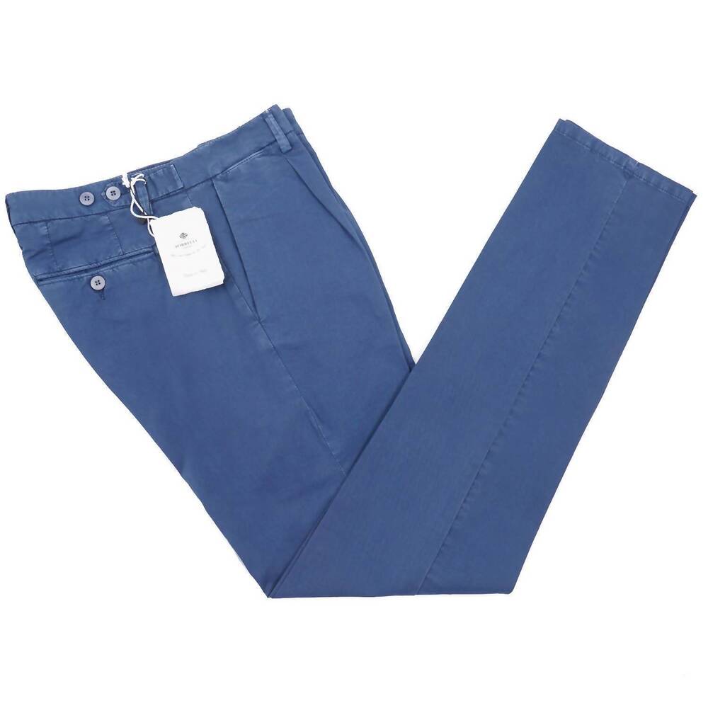 NEW LUIGI BORRELLI NAPOLI men's slim-fit cotton pants in medium blue